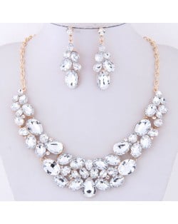 Resin Gems Spring Flowers Design Women Statement Fashion Necklace and Earrings Set - White