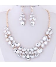 Resin Gems Spring Flowers Design Women Statement Fashion Necklace and Earrings Set - White