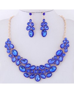 Resin Gems Spring Flowers Design Women Statement Fashion Necklace and Earrings Set - Blue