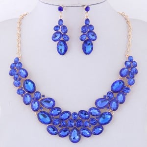 Resin Gems Spring Flowers Design Women Statement Fashion Necklace and Earrings Set - Blue