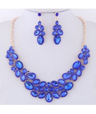 Resin Gems Spring Flowers Design Women Statement Fashion Necklace and Earrings Set - Blue