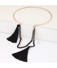 Cotton Threads and Alloy Chain Tassel High Fashion Women Necklet - Black