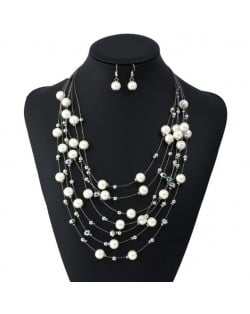 Pearl and Beads Embellished Multi-layer Women Fashion Costume Necklace