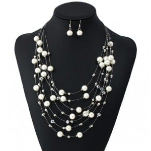 Pearl and Beads Embellished Multi-layer Women Fashion Costume Necklace