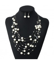 Pearl and Beads Embellished Multi-layer Women Fashion Costume Necklace