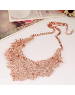 Hollow Floral Pattern High Fashion Women Costume Necklace - Rose Gold