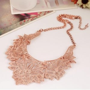 Hollow Floral Pattern High Fashion Women Costume Necklace - Rose Gold
