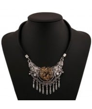 Vintage Royal Style Pendant Short Fashion Rope Costume Necklace - Silver