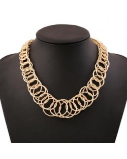 Linked Hoops Bold Fashion Women Statement Necklace - Golden