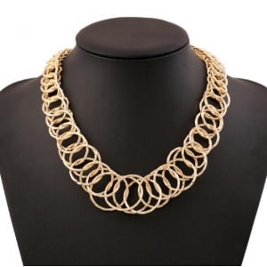 Linked Hoops Bold Fashion Women Statement Necklace - Golden