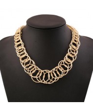 Linked Hoops Bold Fashion Women Statement Necklace - Golden