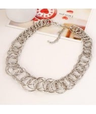 Linked Hoops Bold Fashion Women Statement Necklace - Silver