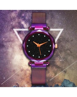 5 Colors Available Starry Night Rhinestone Embellished Dial Magnetic Buckle Costume Wrist Watch