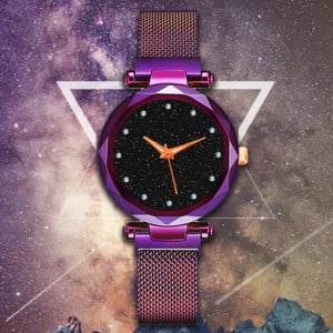 5 Colors Available Starry Night Rhinestone Embellished Dial Magnetic Buckle Costume Wrist Watch