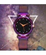 5 Colors Available Starry Night Rhinestone Embellished Dial Magnetic Buckle Costume Wrist Watch