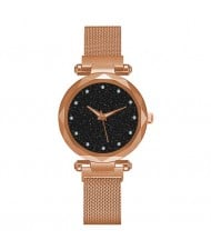 5 Colors Available Starry Night Rhinestone Embellished Dial Magnetic Buckle Costume Wrist Watch