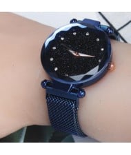 5 Colors Available Starry Night Rhinestone Embellished Dial Magnetic Buckle Costume Wrist Watch