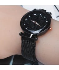 5 Colors Available Starry Night Rhinestone Embellished Dial Magnetic Buckle Costume Wrist Watch