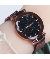 5 Colors Available Starry Night Rhinestone Embellished Dial Magnetic Buckle Costume Wrist Watch