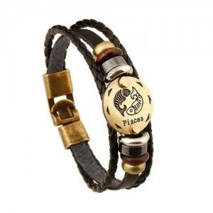 12 Constellation Theme Fashion Leather Bracelet - Pisces