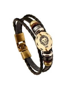 12 Constellation Theme Fashion Leather Bracelet - Leo