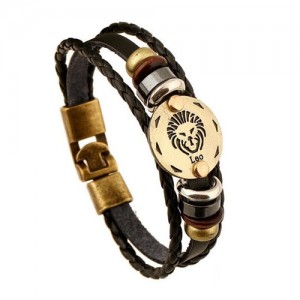 12 Constellation Theme Fashion Leather Bracelet - Leo