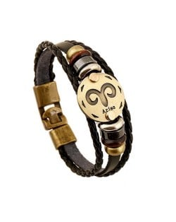 12 Constellation Theme Fashion Leather Bracelet - Aries