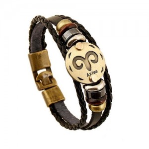12 Constellation Theme Fashion Leather Bracelet - Aries