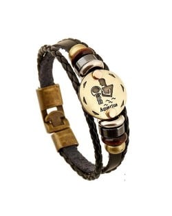 12 Constellation Theme Fashion Leather Bracelet - Aquarius