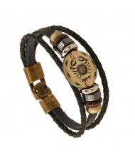 12 Constellation Theme Fashion Leather Bracelet - Cancer