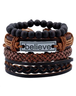 Alloy Plate Decorated Multi-layer Leather High Fashion Bracelet