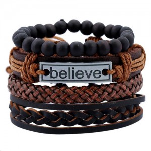 Alloy Plate Decorated Multi-layer Leather High Fashion Bracelet