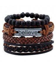 Alloy Plate Decorated Multi-layer Leather High Fashion Bracelet