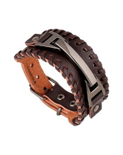 Punk Weaving Style Buckle High Fashion Bracelet - Brown