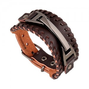 Punk Weaving Style Buckle High Fashion Bracelet - Brown