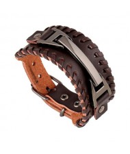 Punk Weaving Style Buckle High Fashion Bracelet - Brown