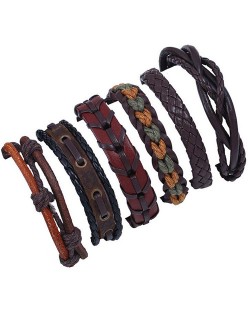 Handmade Vintage Weaving Style 6 pcs Combo Design High Fashion Leather Bracelet