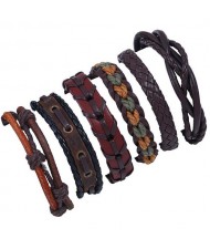 Handmade Vintage Weaving Style 6 pcs Combo Design High Fashion Leather Bracelet