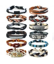 12 pcs Assorted Weaving High Fashion Leather Bracelet Combo Set