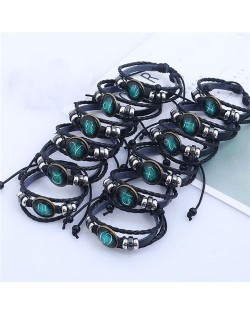 12 Constellations Combo Beads Decorated Design Leather High Fashion Bracelet Set