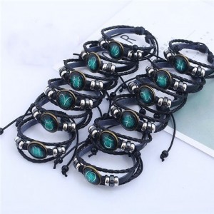 12 Constellations Combo Beads Decorated Design Leather High Fashion Bracelet Set