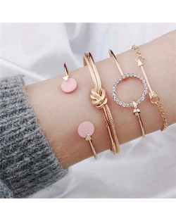 Rhinestone Seashell 4 pcs Combo Design Fashion Bracelet Set - Golden