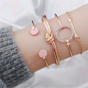 Rhinestone Seashell 4 pcs Combo Design Fashion Bracelet Set - Golden