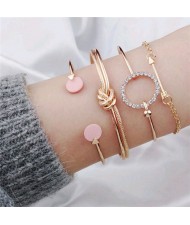 Rhinestone Seashell 4 pcs Combo Design Fashion Bracelet Set - Golden