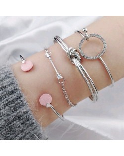 Rhinestone Seashell 4 pcs Combo Design Fashion Bracelet Set - Silver