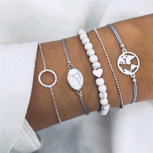 World Map and Beads Assorted Elements 5 pcs Combo High Fashion Bracelet Set