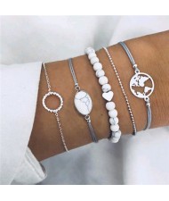 World Map and Beads Assorted Elements 5 pcs Combo High Fashion Bracelet Set