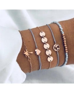 Coconut Tree and Beads Assorted Elements 5 pcs Combo High Fashion Bracelet Set