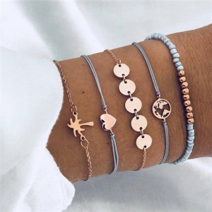 Coconut Tree and Beads Assorted Elements 5 pcs Combo High Fashion Bracelet Set