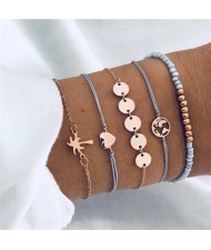 Coconut Tree and Beads Assorted Elements 5 pcs Combo High Fashion Bracelet Set